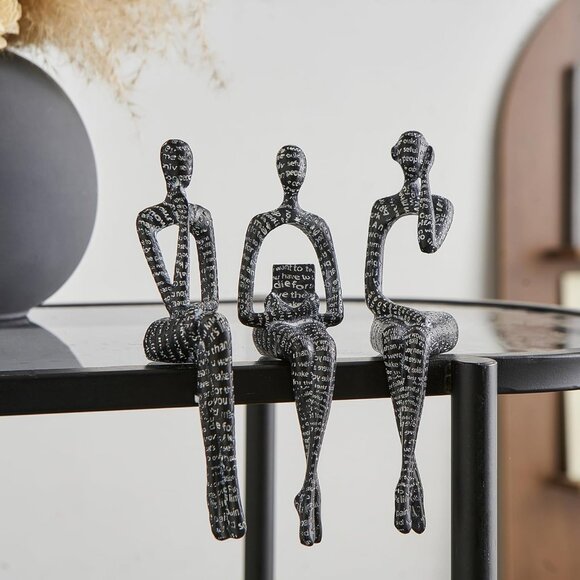 Modern Abstract Art Figurines Black Thinker Sculpture for Bookshelf Desk - Picture 4 of 7